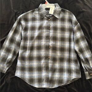 Women’s Blue and Black Plaid Button Down Shirt